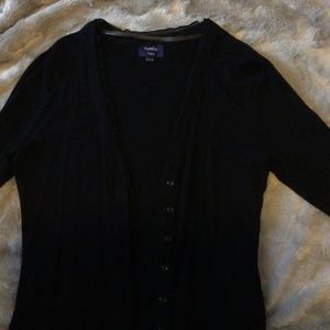 Black cardigan, 3/4 sleeve, cute ruffle detail, xs